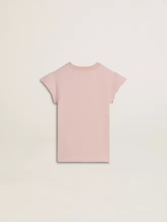 Rosa T-Shirt für Mädchen mit Rüschenärmeln und Stickerei