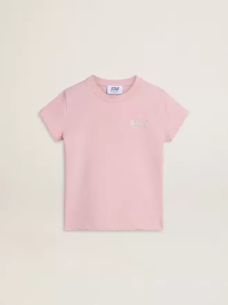 Rosa T-Shirt für Mädchen mit silbernem Glitzerlogo und Maxi-Stern