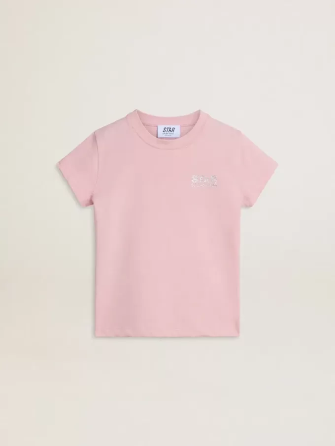 Rosa T-Shirt für Mädchen mit silbernem Glitzerlogo und Maxi-Stern