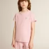 Rosa T-Shirt für Mädchen mit silbernem Glitzerlogo und Maxi-Stern