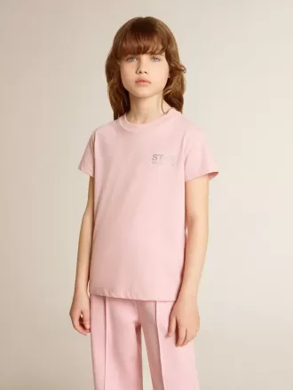Rosa T-Shirt für Mädchen mit silbernem Glitzerlogo und Maxi-Stern
