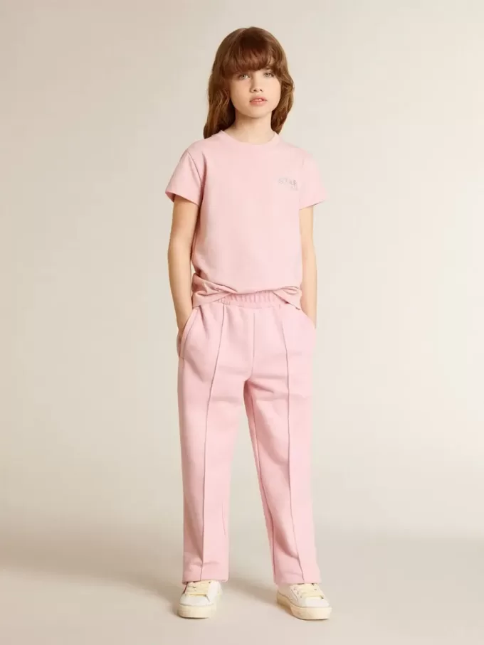 Rosa T-Shirt für Mädchen mit silbernem Glitzerlogo und Maxi-Stern