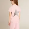 Rosa T-Shirt für Mädchen mit silbernem Glitzerlogo und Maxi-Stern
