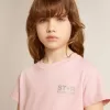 Rosa T-Shirt für Mädchen mit silbernem Glitzerlogo und Maxi-Stern