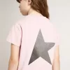 Rosa T-Shirt für Mädchen mit silbernem Glitzerlogo und Maxi-Stern
