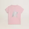 Rosa T-Shirt für Mädchen mit silbernem Glitzerlogo und Maxi-Stern