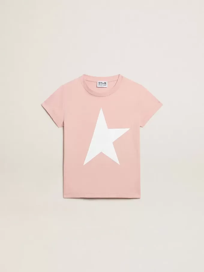 Rosa T-Shirt für Mädchen mit weißem Logo und Maxi-Stern Rosa T-Shirt für Mädchen mit weißem Logo und Maxi-Stern