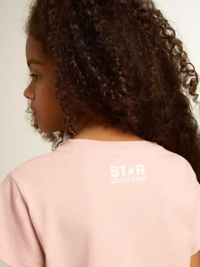Rosa T-Shirt für Mädchen mit weißem Logo und Maxi-Stern Rosa T-Shirt für Mädchen mit weißem Logo und Maxi-Stern