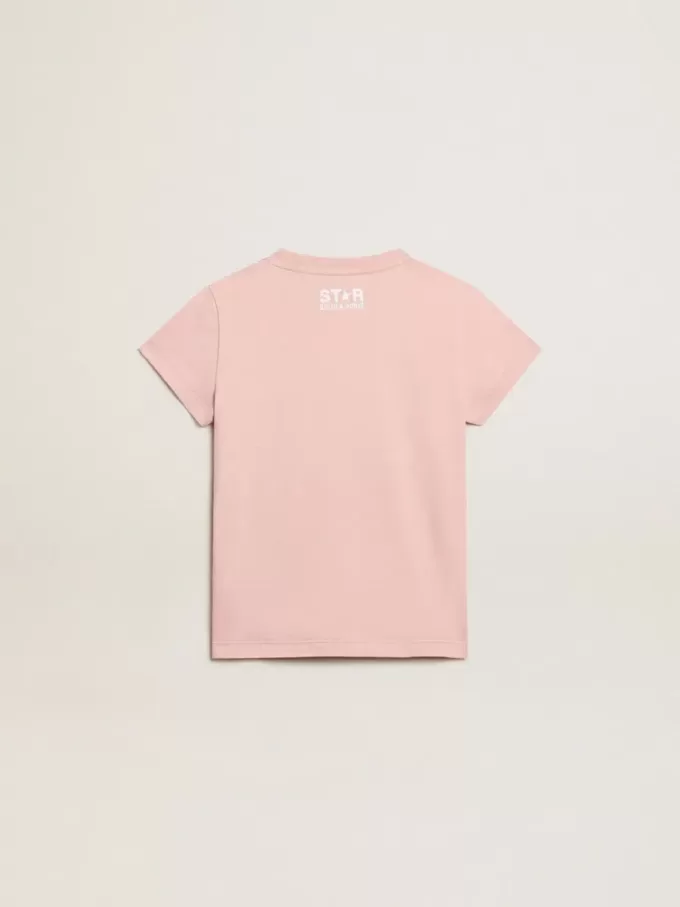 Rosa T-Shirt für Mädchen mit weißem Logo und Maxi-Stern Rosa T-Shirt für Mädchen mit weißem Logo und Maxi-Stern