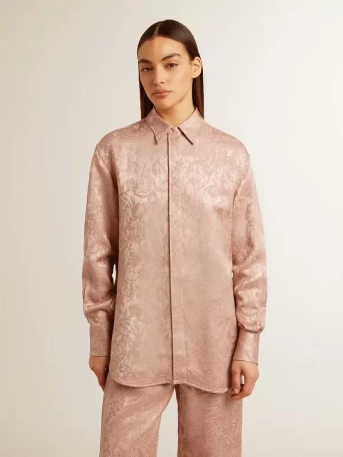 Rosa Viskose-Bluse für Damen mit Blumenmuster