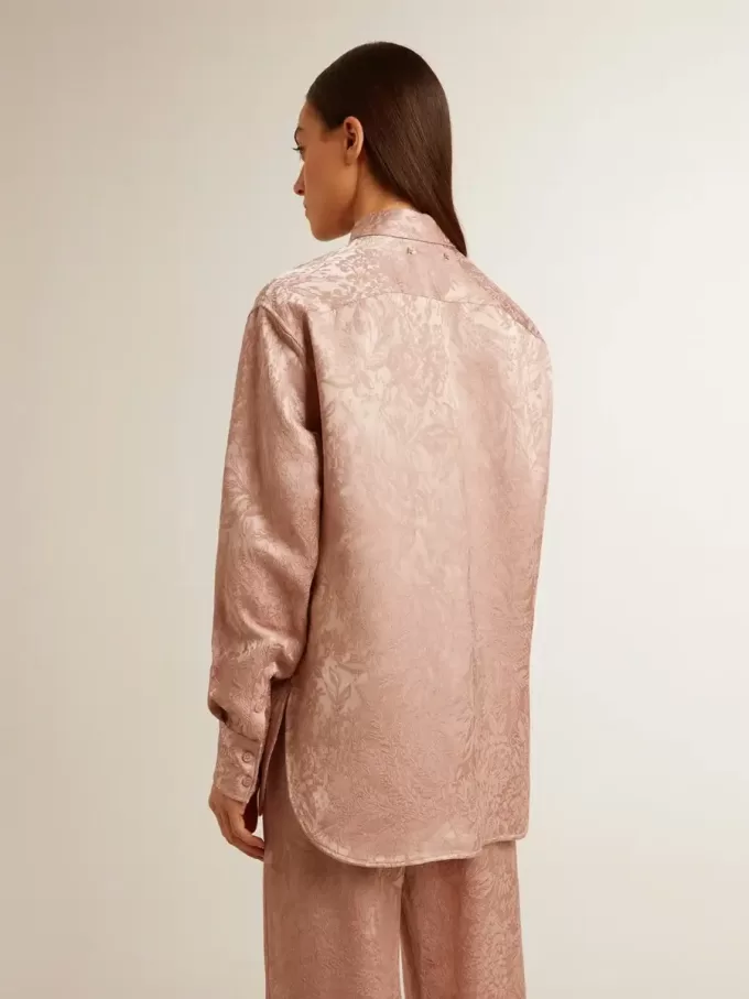 Rosa Viskose-Bluse für Damen mit Blumenmuster