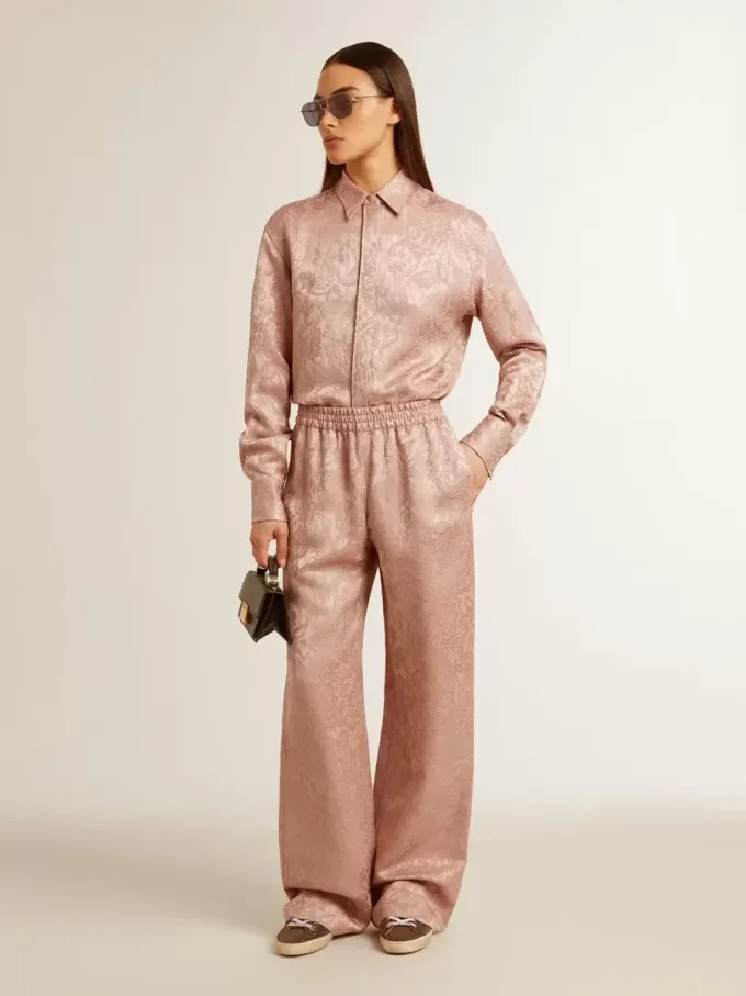 Rosa Viskose-Bluse für Damen mit Blumenmuster
