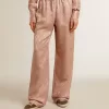 Rosa Viskosehose für Damen mit Blumenmuster