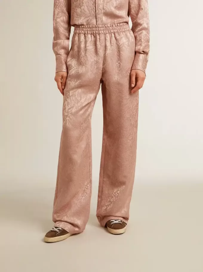 Rosa Viskosehose für Damen mit Blumenmuster
