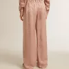 Rosa Viskosehose für Damen mit Blumenmuster