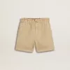 Sandfarbene Shorts für Mädchen mit gesticktem Logo
