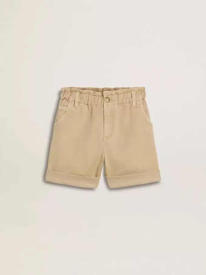 Sandfarbene Shorts für Mädchen mit gesticktem Logo