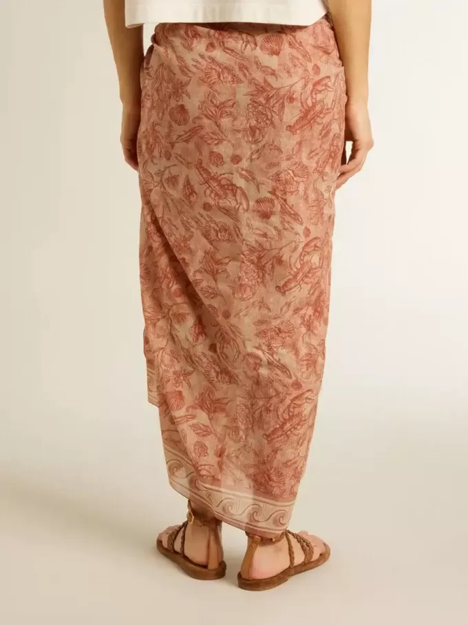 Sarong aus Baumwollvoile mit Allover-Print in Weiß und Ziegelrot