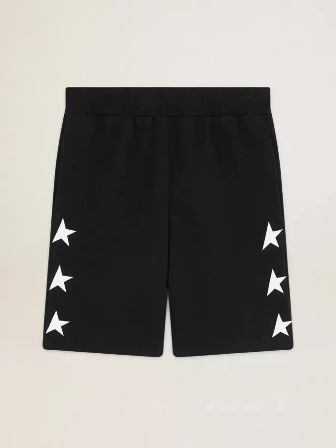 Schwarze Bermudashorts für Herren mit weißen Sternen Schwarze Bermudashorts für Herren mit weißen Sternen