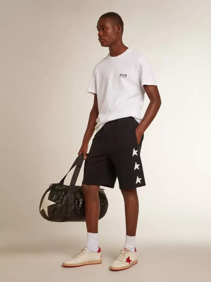 Schwarze Bermudashorts für Herren mit weißen Sternen Schwarze Bermudashorts für Herren mit weißen Sternen