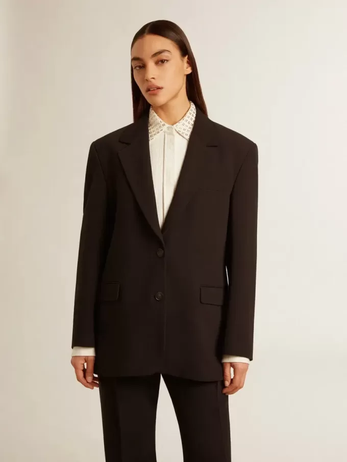 Schwarze Blazerjacke aus Wollmischung für Damen