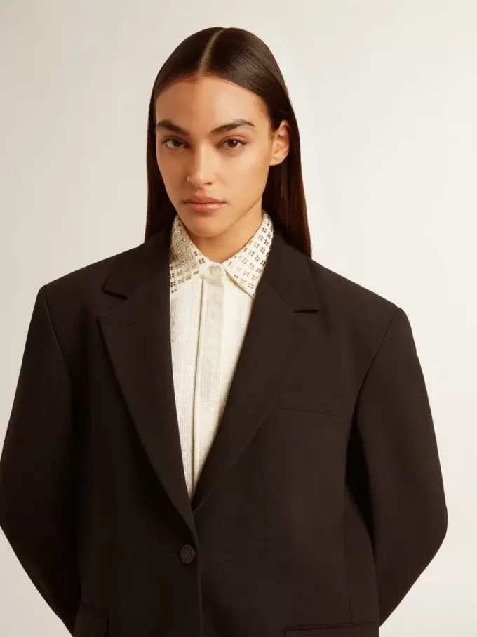 Schwarze Blazerjacke aus Wollmischung für Damen