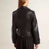 Schwarze Damen-Bikerjacke aus Leder mit Glanzeffekt