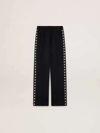 Schwarze Damen-Jogginghose mit weißen Sternen an den Seiten