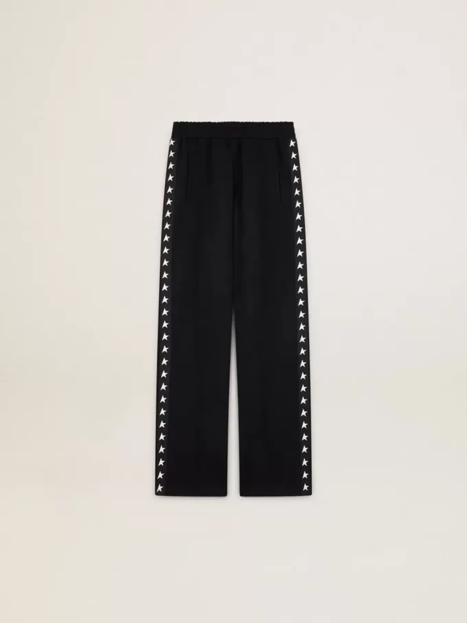 Schwarze Damen-Jogginghose mit weißen Sternen an den Seiten