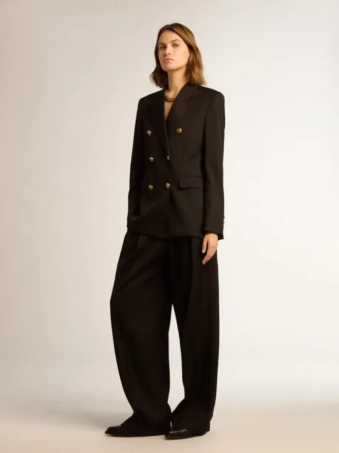 Schwarze Damenhose aus Wollgabardine