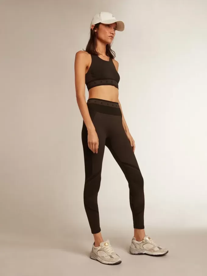 Schwarze Damenleggings mit gemischten Nähten