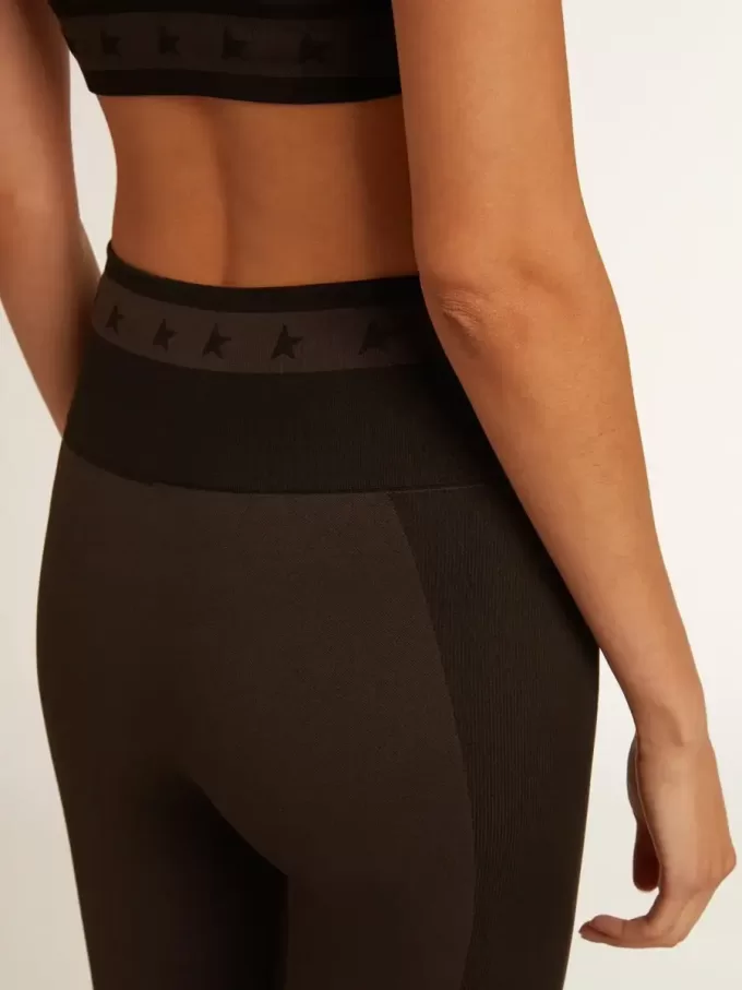Schwarze Damenleggings mit gemischten Nähten