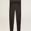 Schwarze Damenleggings mit gemischten Nähten