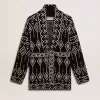 Schwarze Damenstrickjacke mit Gürtel und Kristallen Schwarze Damenstrickjacke mit Gürtel und Kristallen