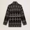 Schwarze Damenstrickjacke mit Gürtel und Kristallen Schwarze Damenstrickjacke mit Gürtel und Kristallen