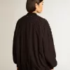 Schwarze Damenstrickjacke mit schattierter Stickerei