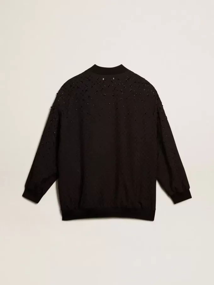 Schwarze Damenstrickjacke mit schattierter Stickerei