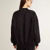 Schwarze Damenstrickjacke mit Ton-in-Ton-Perlenstickerei im Toile-de-Jouy-Muster