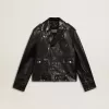 Schwarze Herren-Bikerjacke aus Leder mit Glanzeffekt