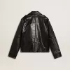 Schwarze Herren-Bikerjacke aus Leder mit Glanzeffekt