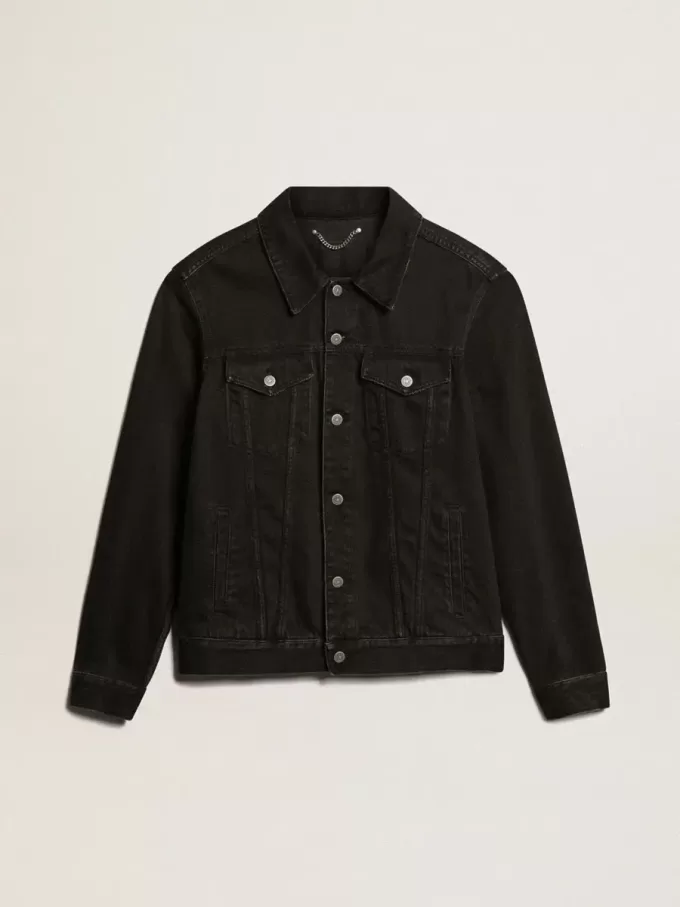 Schwarze Herren-Jeansjacke mit One-Wash-Effekt