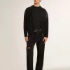 Schwarze Herrenjacke aus Merinowolle mit Lederaufnähern Schwarze Herrenjacke aus Merinowolle mit Lederaufnähern