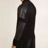 Schwarze Herrenjacke aus Merinowolle mit Lederaufnähern Schwarze Herrenjacke aus Merinowolle mit Lederaufnähern