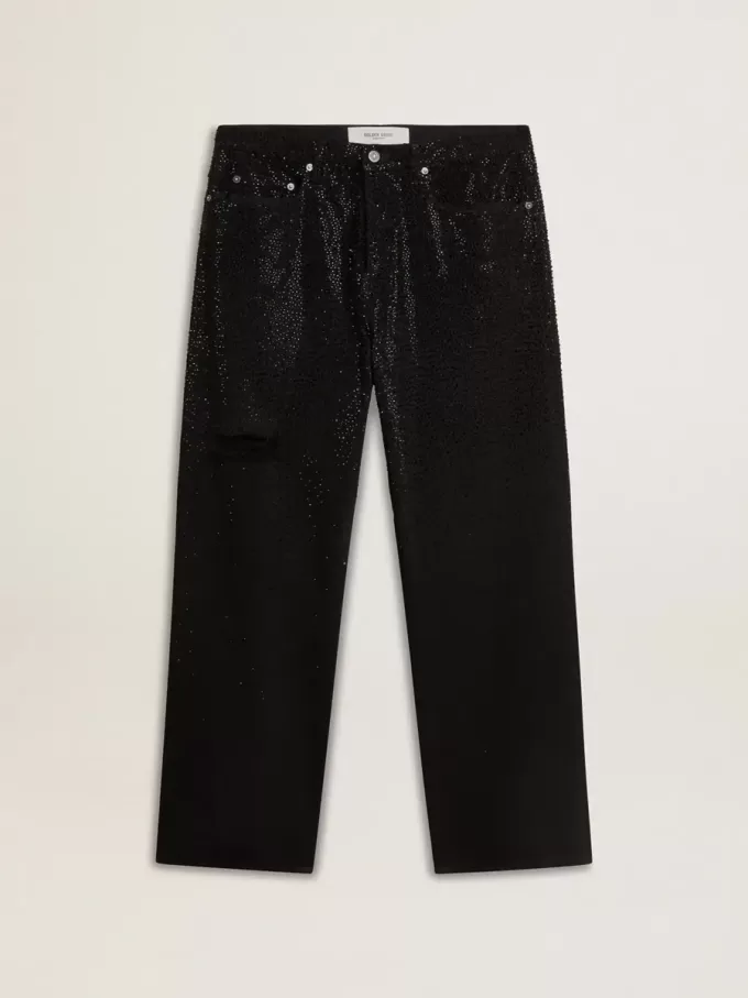 Schwarze Herrenjeans mit lockerer Passform und Kristallen mit Farbverlaufseffekt Schwarze Herrenjeans mit lockerer Passform und Kristallen mit Farbverlaufseffekt