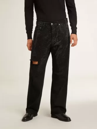 Schwarze Herrenjeans mit lockerer Passform und Kristallen mit Farbverlaufseffekt