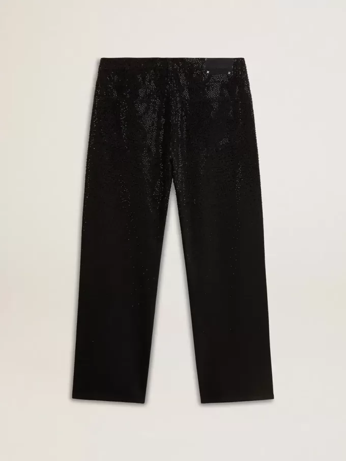 Schwarze Herrenjeans mit lockerer Passform und Kristallen mit Farbverlaufseffekt Schwarze Herrenjeans mit lockerer Passform und Kristallen mit Farbverlaufseffekt