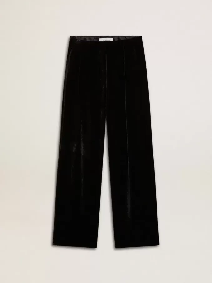 Schwarze Hose mit Samteffekt