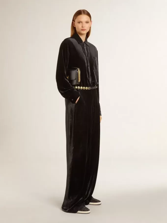 Schwarze Hose mit Samteffekt