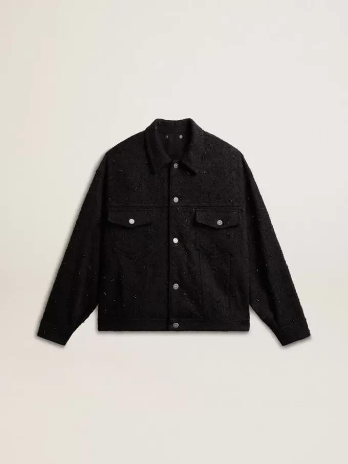 Schwarze Jeansjacke für Damen mit Stickerei