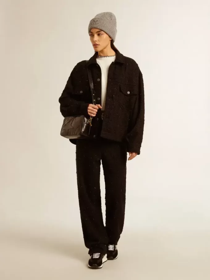 Schwarze Jeansjacke für Damen mit Stickerei